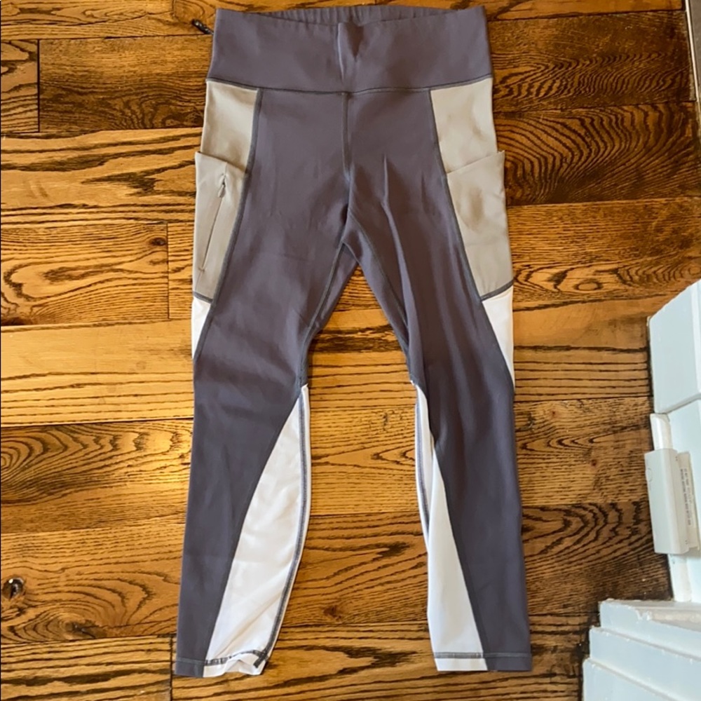 Athleta Colorblock Grey and White Mesh Leggings